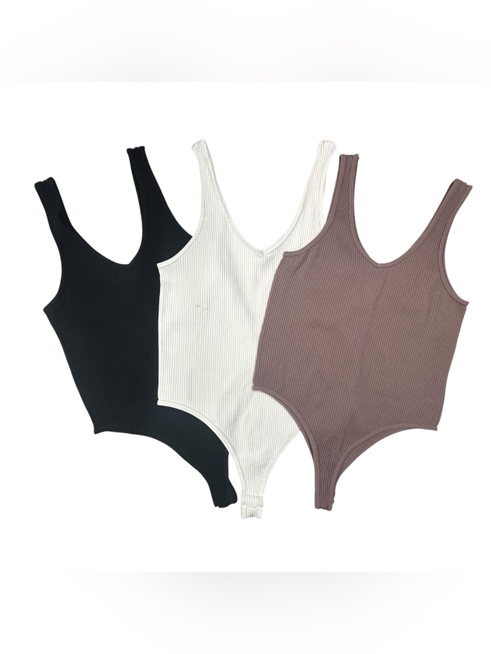 Gypsy Jade Bodysuit Bundle of 3 Ribbed V Neck Sleeveless Black White Brown L